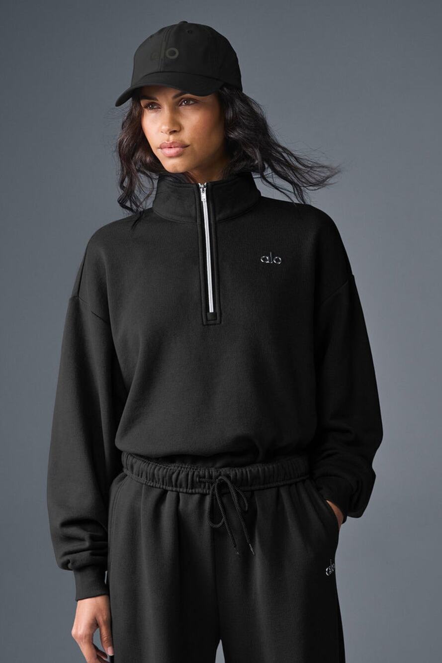 Alo Yoga Accolade Black 1/4 Zip Long Sleeve Pullover Athleisure Sweatshirt S